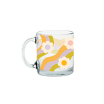 Clear wavy rainbow with daisys glass mug.