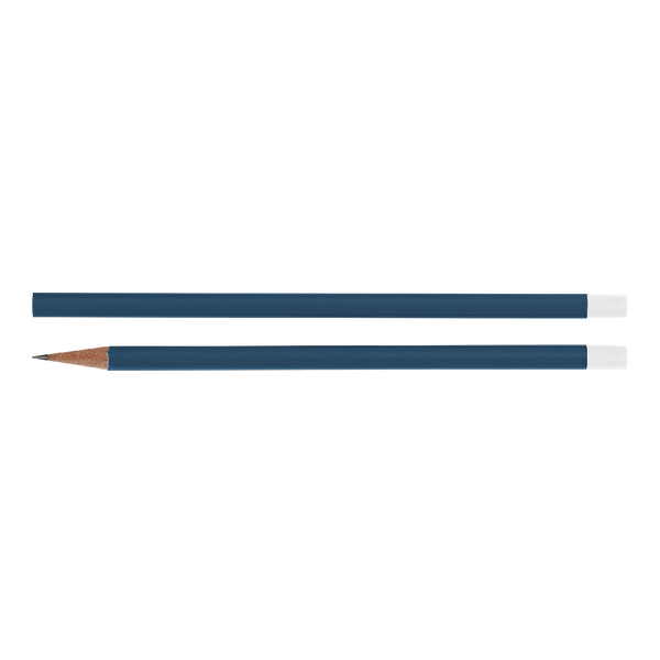 A Navy Blue Pencil with a white eraser end.