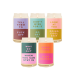 Soy Can Glass Candle Variety with Color block sayings