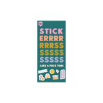 Teal sticker booklet with multi-color "sticker" in the front cover with "(like a fun ton) and small variety stickers.