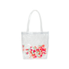 Cute tote bag in clear vinyl with colorful pom poms.