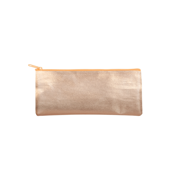 A gold-metallic pouch.