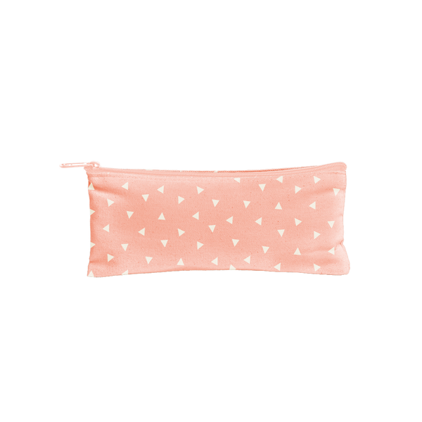 Canvas Pencil Pouch in peach with white triangles and a peach zipper.