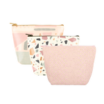 Mutey Fruity Collection Tweedle Dees are cute cosmetics bags in pink straw, terrazzo, and mutey fruity patterns.