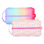 Ice Cream Social Doppelganger is a large toiletries bag in tiny hearts and rainbow meltdown patterns.