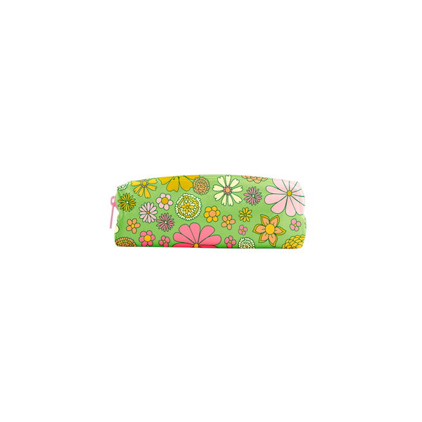 Cute small zippered cosmetics pouch with groovy green floral print.