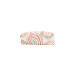 Long pouch with zipper with squiggly circles all over in pinks, reds, blues, and greens