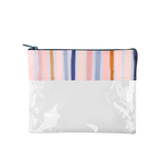 Dollface Pouch is a large pencil pouch in clear vinyl with a boho stripes detail.