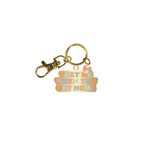 Gold key charm with colorful "Text me when you get home" 