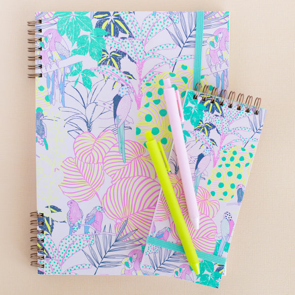 colorful flock yeah print spiral bound notebook and task pad with jotter pens