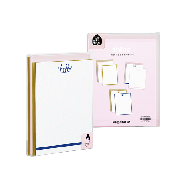 Shine Stationery Set comes packaged in a clear plastic box with illustrated backer card.