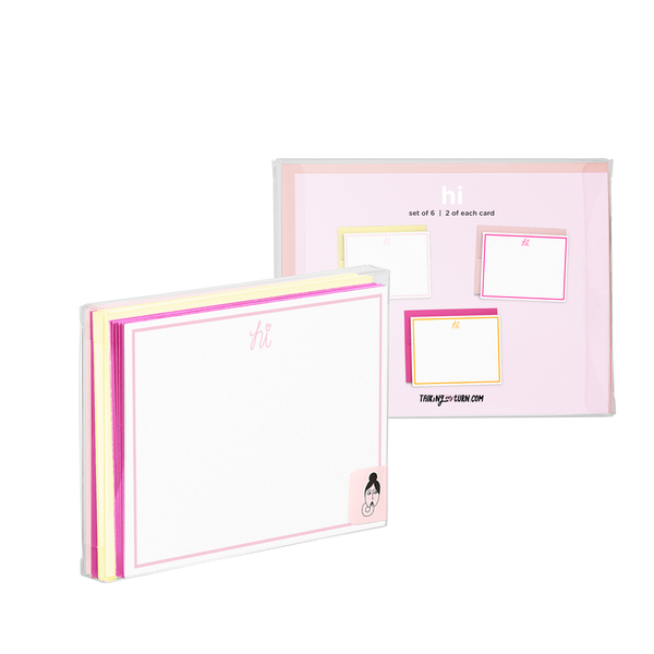 Hi Frame Stationery Set comes packaged in a clear box with an illustrated backer card.