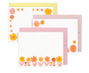 set of three cards with floral patterns with yellow envelope, pink and light pink envelopes