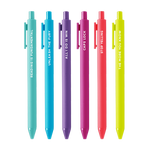 6 colorful jotter pens with different sayings