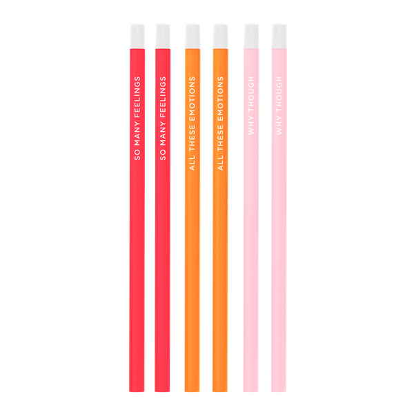 Six-pack of colorful pencils in coral, orange, and blush pink.