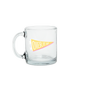 Clear glass funny coffee mug with a yellow pennant flag that reads Over It AF.