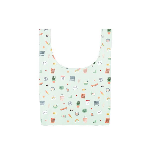 Twist and Shout Lucky Charms is a medium, cute reusable bag in light blue with illustrated charms pattern.