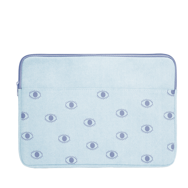 Eyeballs Canvas Laptop Sleeve is a cute laptop sleeve in light denim with eyeballs pattern in 15 inch size.