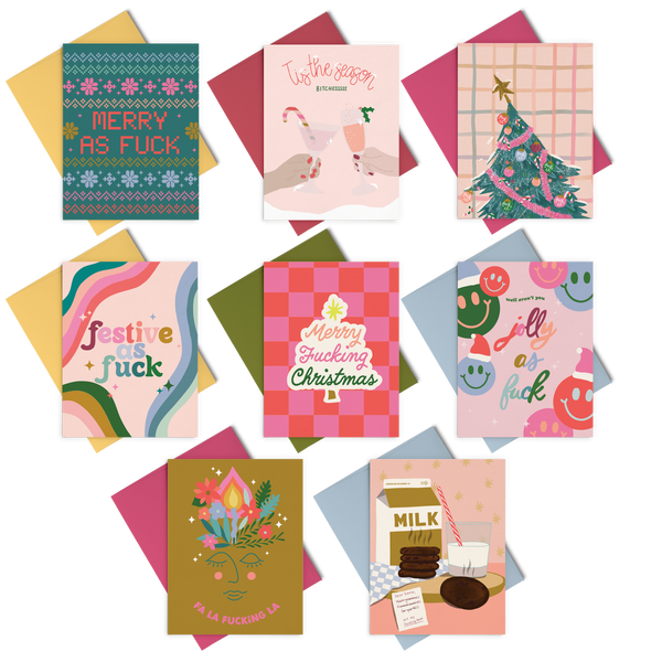 Variety of 8 different holiday greeting cards.