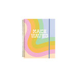 Colorful waves with capitalized "Make Waves" centered on the cover with purple strap.