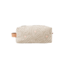 zen ladies doppleganger pouch in tan with a white outline silhouette drawing of a woman's face with blush colored cheeks