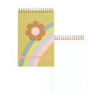 Green taskpad with a flower pastel rainbow wave cover with a pink strap with colorful checklists pages.