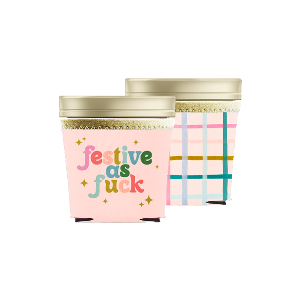 "Festive as fuck" Ice cream pint sleeve and multicolored ice cream pint sleeve. 