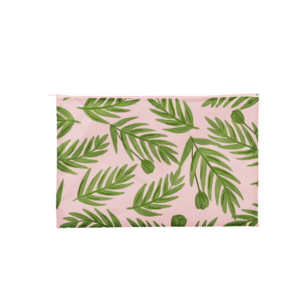 Large pink pouch with green leaves