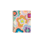 Perpetual Planner - Goal Getter Lite - Talking Out Of Turn with trippy flowers in arrays of colors with a gold spiral spine.