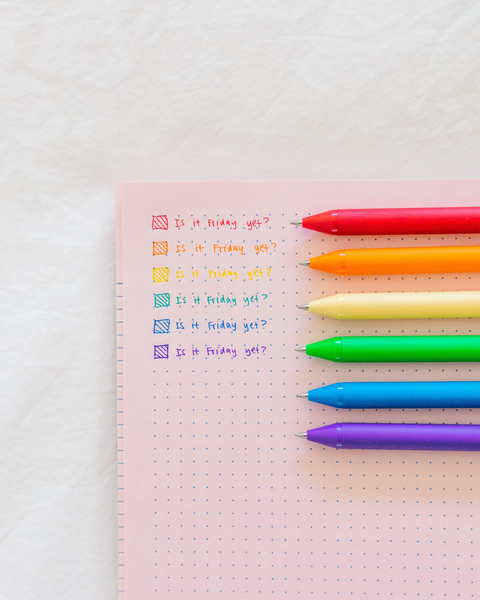 Jotter pens in Red, Orange, Banana, Green, Blue and Purple.