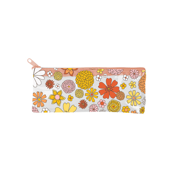 Flower power clear pixie pouch against a white background