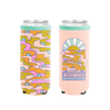 Reversible Slim Can Holder - Good Vibrations / psych flower designs pink, green, and blue.